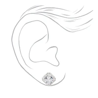 Silver-tone Square Cubic Zirconia Halo Stud Earrings