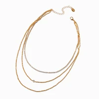 Gold-tone Cubic Zirconia Bezel Laser Multi-Strand Chain Necklace