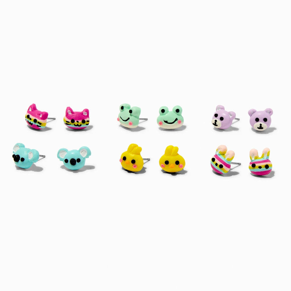 Adorable Animal Face Stud Earrings - 6 Pack