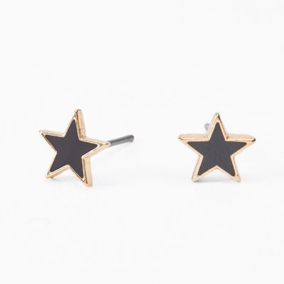 Gold Classic Star Stud Earrings - Black