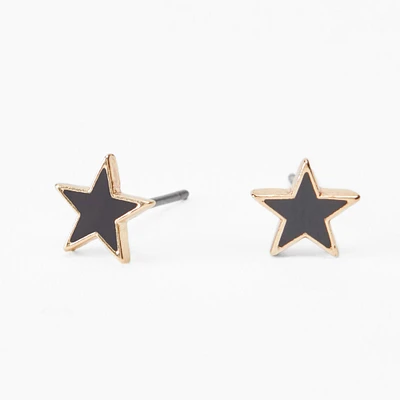 Gold-tone Classic Black Star Stud Earrings