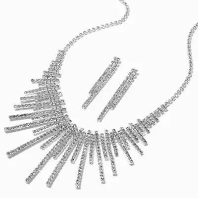 Silver Rhinestone Teardrop Y-Neck Necklace & Drop Earrings Set - 2 Pack