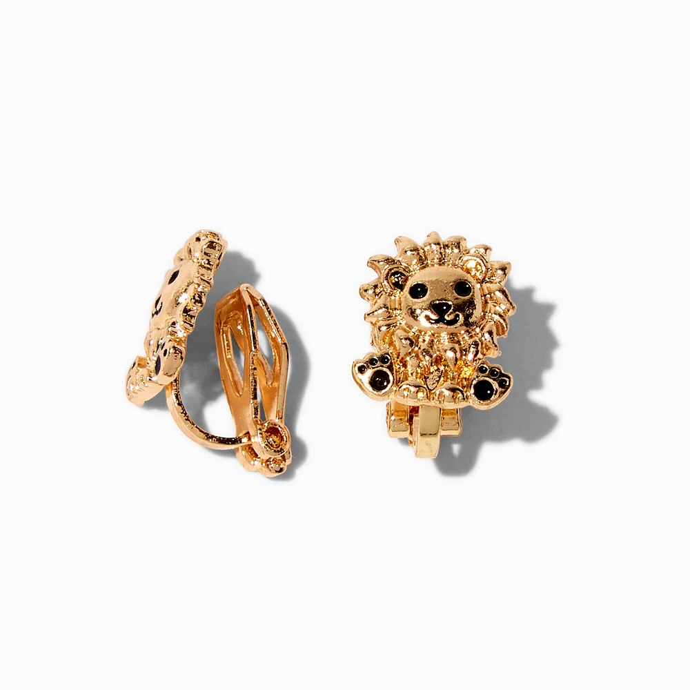 Gold-tone Lion Clip-On Stud Earrings