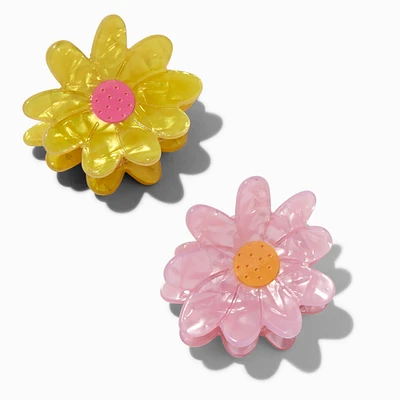 Pink & Yellow Daisy Flower Hair Claws - 2 Pack