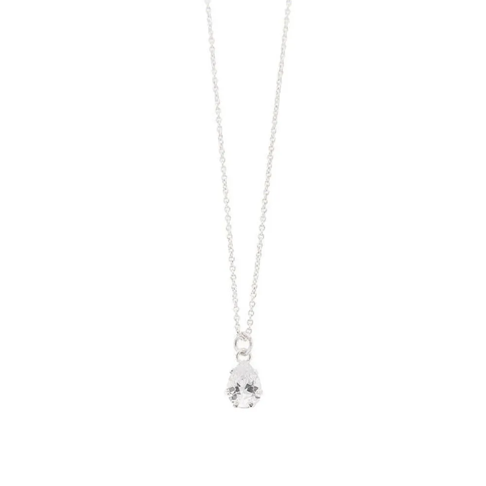 Silver Cubic Zirconia Pear Pendant Necklace