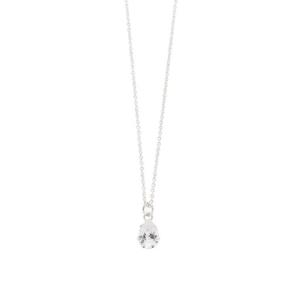 Silver Cubic Zirconia Pear Pendant Necklace