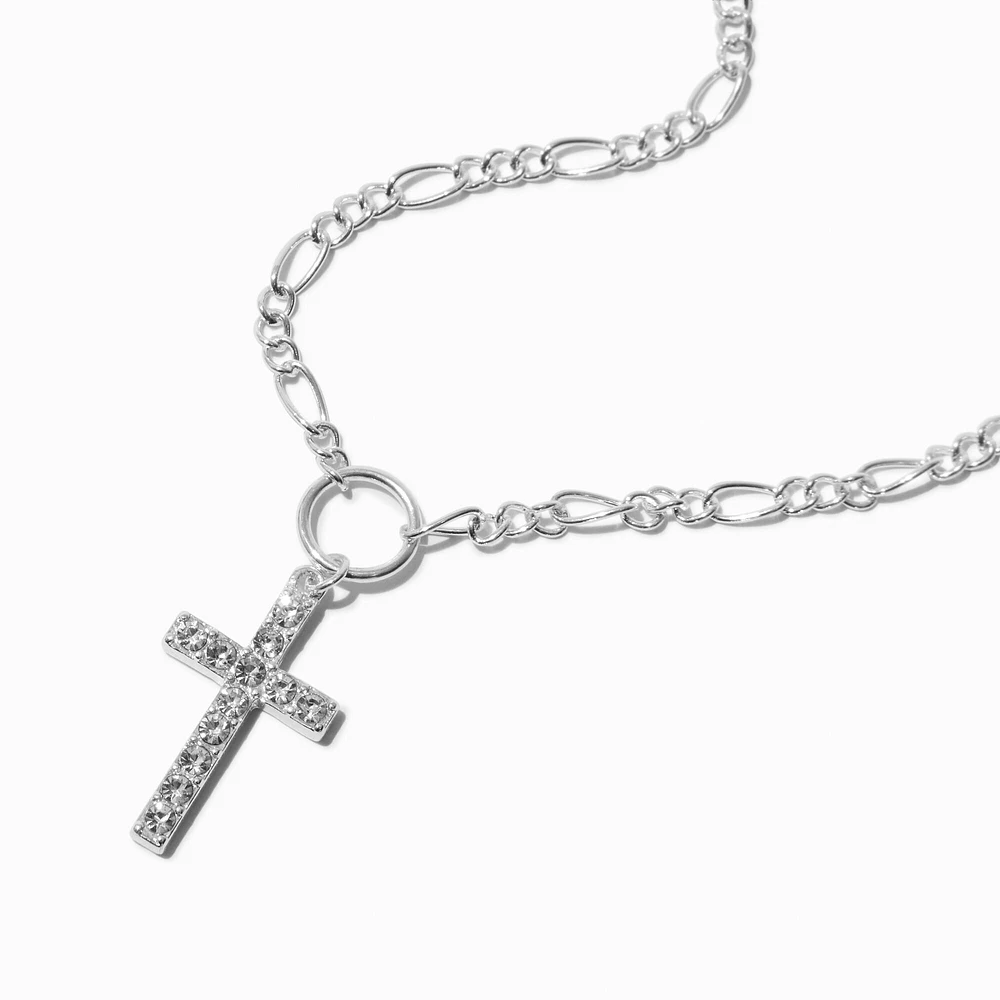Silver-tone Embellished Cross Pendant Necklace