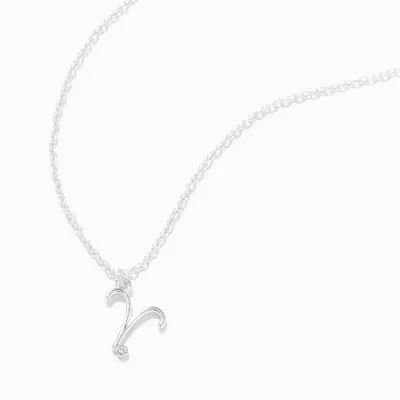 Silver Crystal Zodiac Symbol Pendant Necklace - Aries