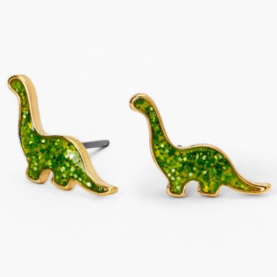Gold & Green Plated Crystal Dinosaur Stud Earrings