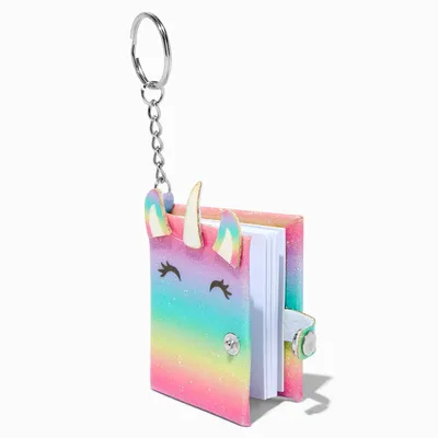 Multicolored Unicorn Mini Glitter Diary Keychain