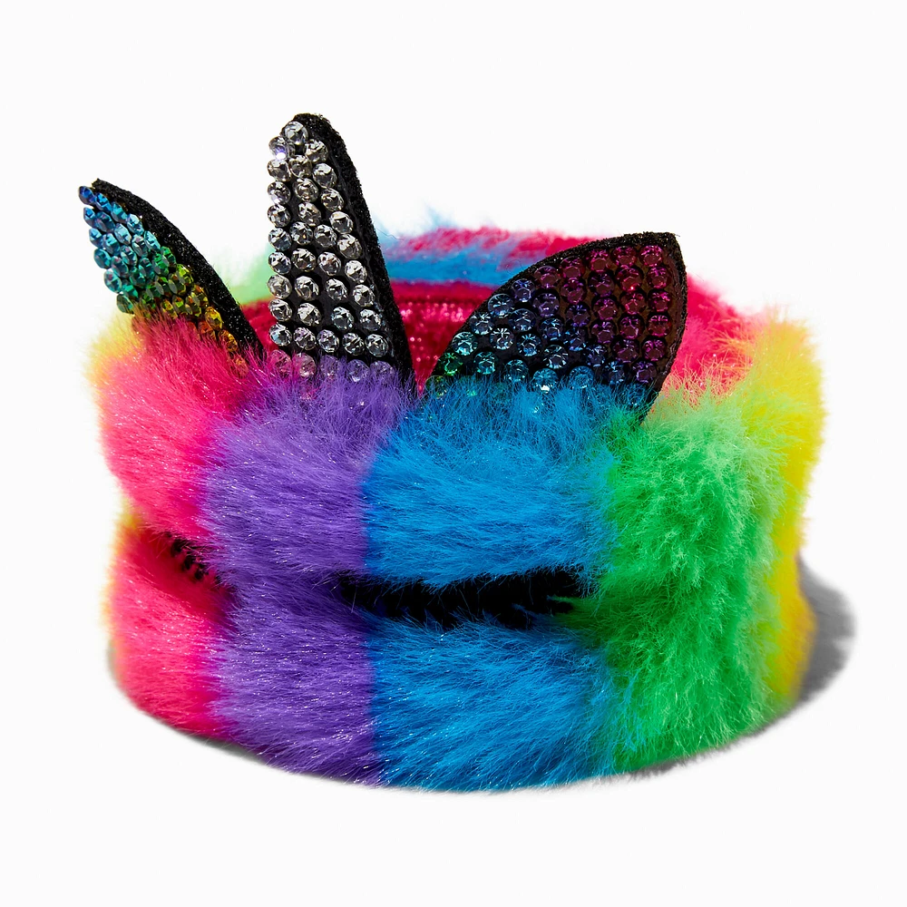 Fuzzy Rainbow Pavé Unicorn Slap Bracelet