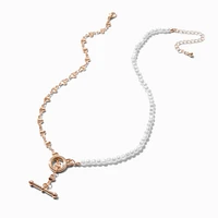 Mean Girls™ x Claire's Half Pearl & Gold-tone Heart T Bar Necklace
