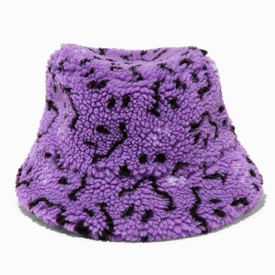 Purple Wavy Happy Face Plush Bucket Hat