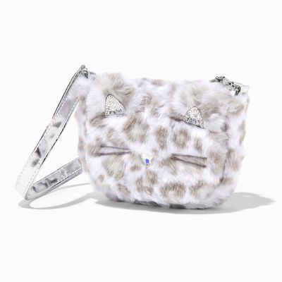 Claire's Club Furry Snow Leopard Crossbody Bag