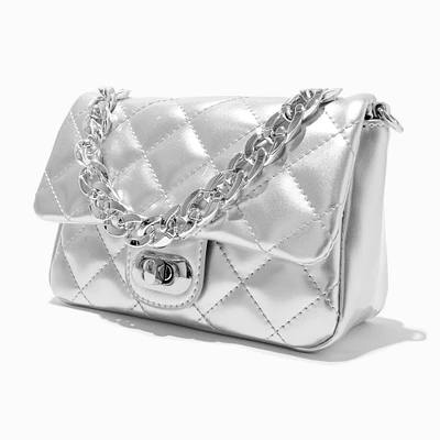 Quilted Silver Chrome Crossbody Bag