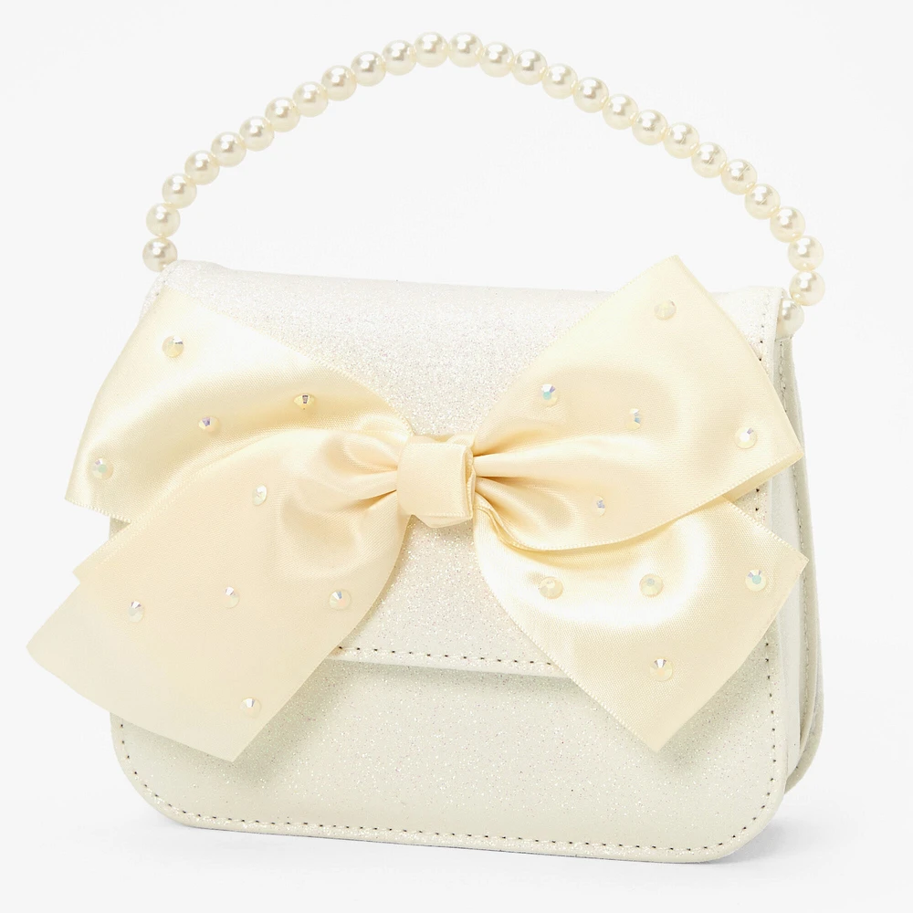 Claire's Club Special Occasion Ivory Big Bow Handbag