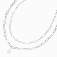 Silver Pearl Paperclip Necklace Set - 2 Pack