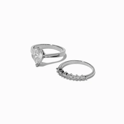 Silver-tone Cubic Zirconia Marquise Rings - 2 Pack