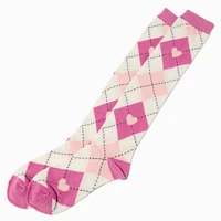 Pink Heart Argyle Over the Knee Socks - 1 Pair