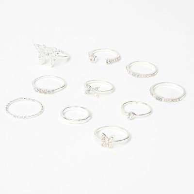 Silver Mixed Butterfly Rings - 10 Pack