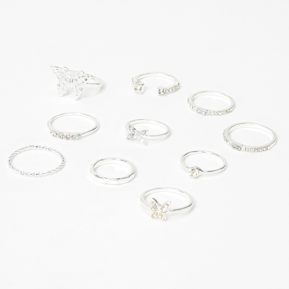 Silver Mixed Butterfly Rings - 10 Pack