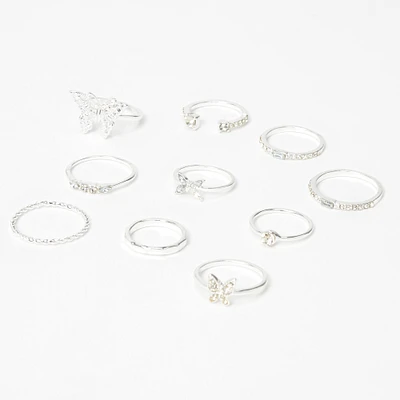 Silver Mixed Butterfly Rings - 10 Pack