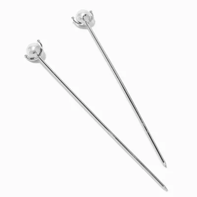 Silver-tone Pearl Hair Sticks - 2 Pack