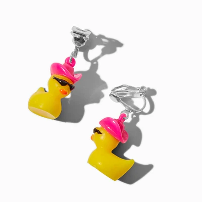 Cowboy Rubber Duck Glow in the Dark Clip-On Drop Earrings