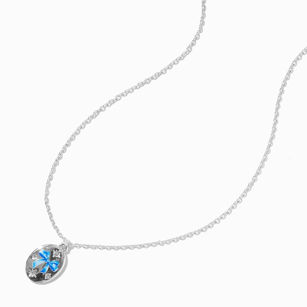 Blue Bow Signet Silver-tone Necklace