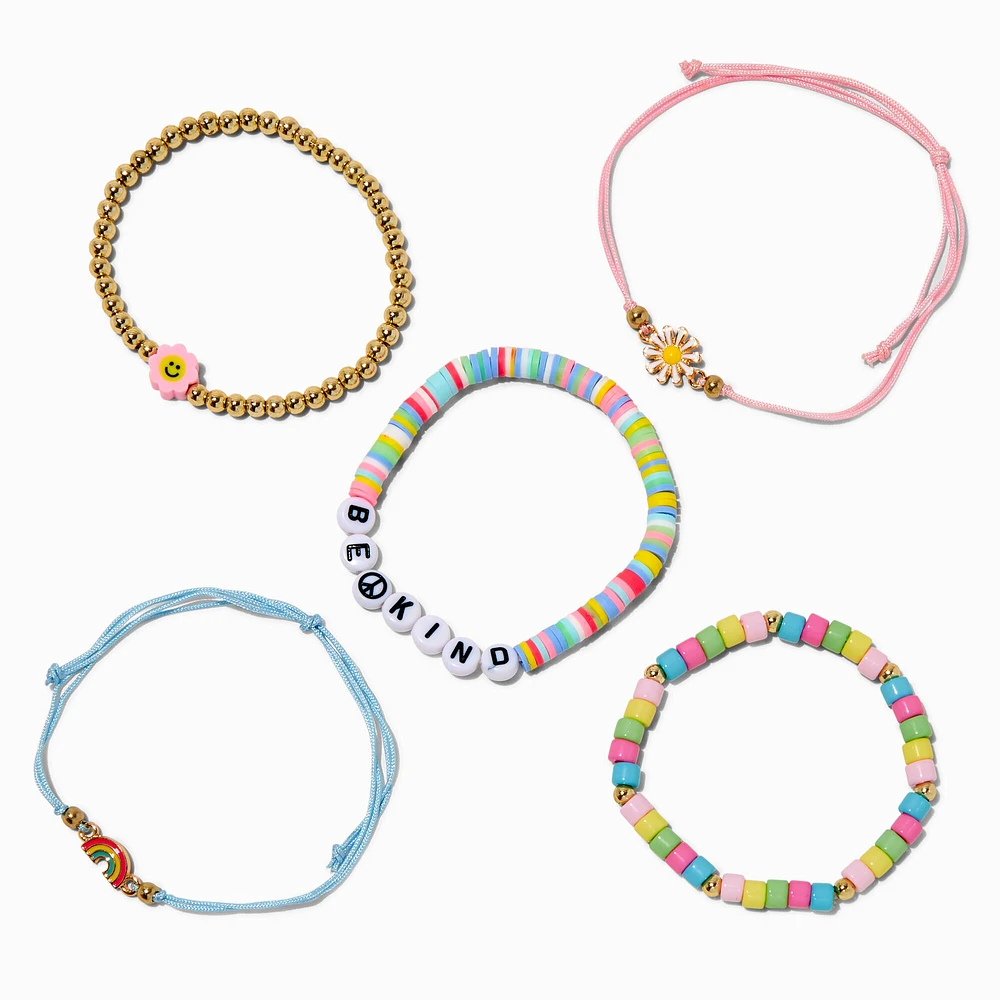 Peace Fimo Clay Seed Bead Bracelet Set - 5 Pack