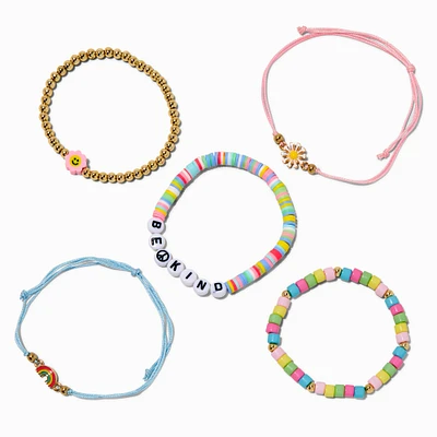 Peace Fimo Clay Seed Bead Bracelet Set - 5 Pack