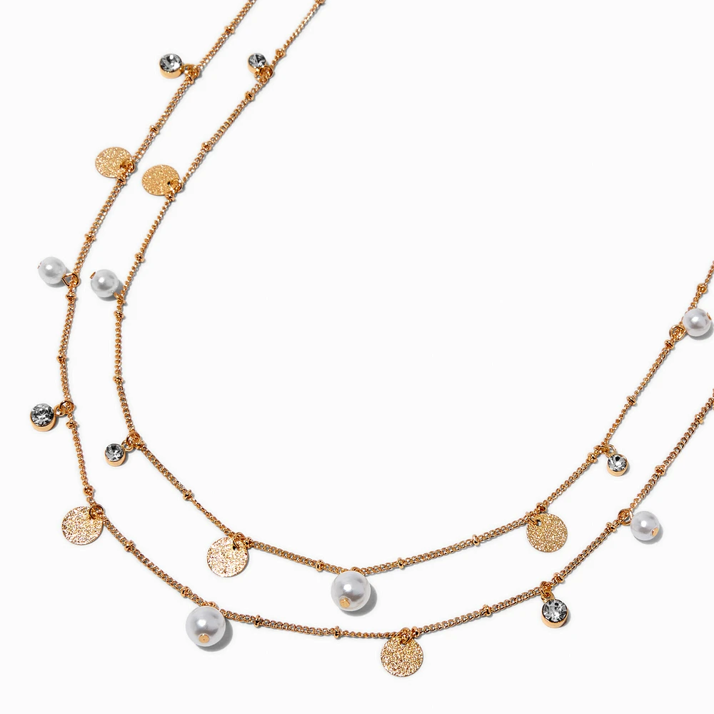 Long Gold-tone Coin & Pearl Confetti Multi-Strand Necklace