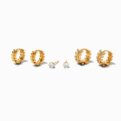 C LUXE by Claire's 18kt Gold Plated Cubic Zirconia Leaf Earring Stackables Set - 3 Pack
