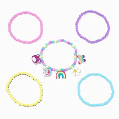 Claire's Club Rainbow Charm Stretch Bracelets - 5 Pack