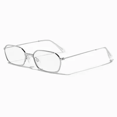Silver Slim Rounded Rectangle Clear Lens Frames