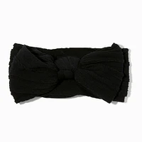 Claire's Club Black Nylon Ribbed Bow Headwrap