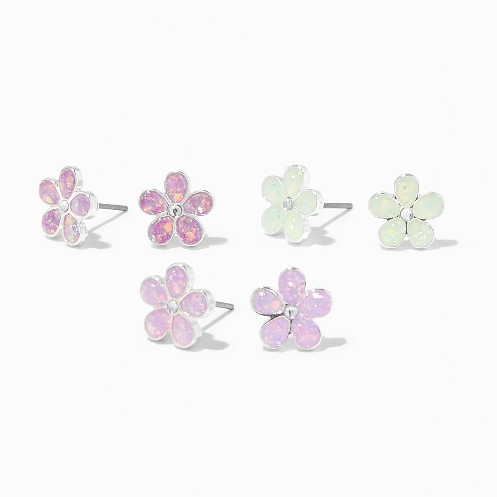 UV Color-Changing Flower Stud Earrings - 3 Pack