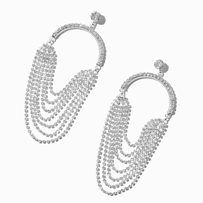 Silver-tone Rhinestone Swag Chandelier 3.5" Drop Earrings