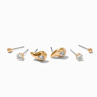 Gold-tone Teardrop Cubic Zirconia Earring Stackables Set - 3 Pack