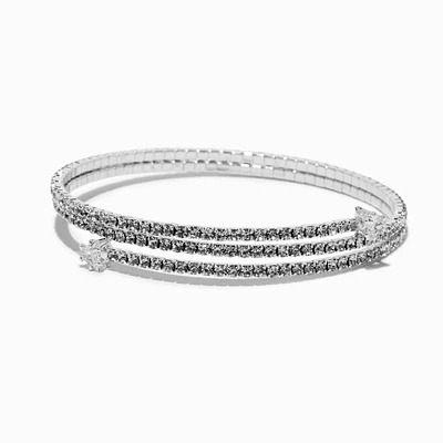 Silver-tone Rhinestone Coil Bracelet