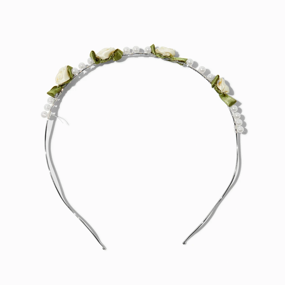 Ivory Flower & Pearl Embellished Headband