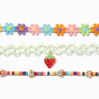 Rainbow Butterfly & Daisy Choker Necklaces - 3 Pack