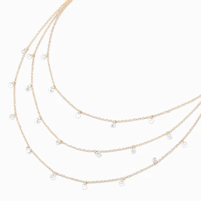 Gold Cubic Zirconia Confetti Multi-Strand Necklace