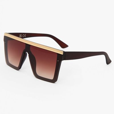Gold Bar Shield Sunglasses - Brown