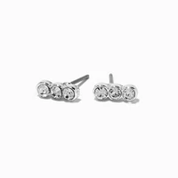 Silver-tone Triple Crystal Stud Earrings