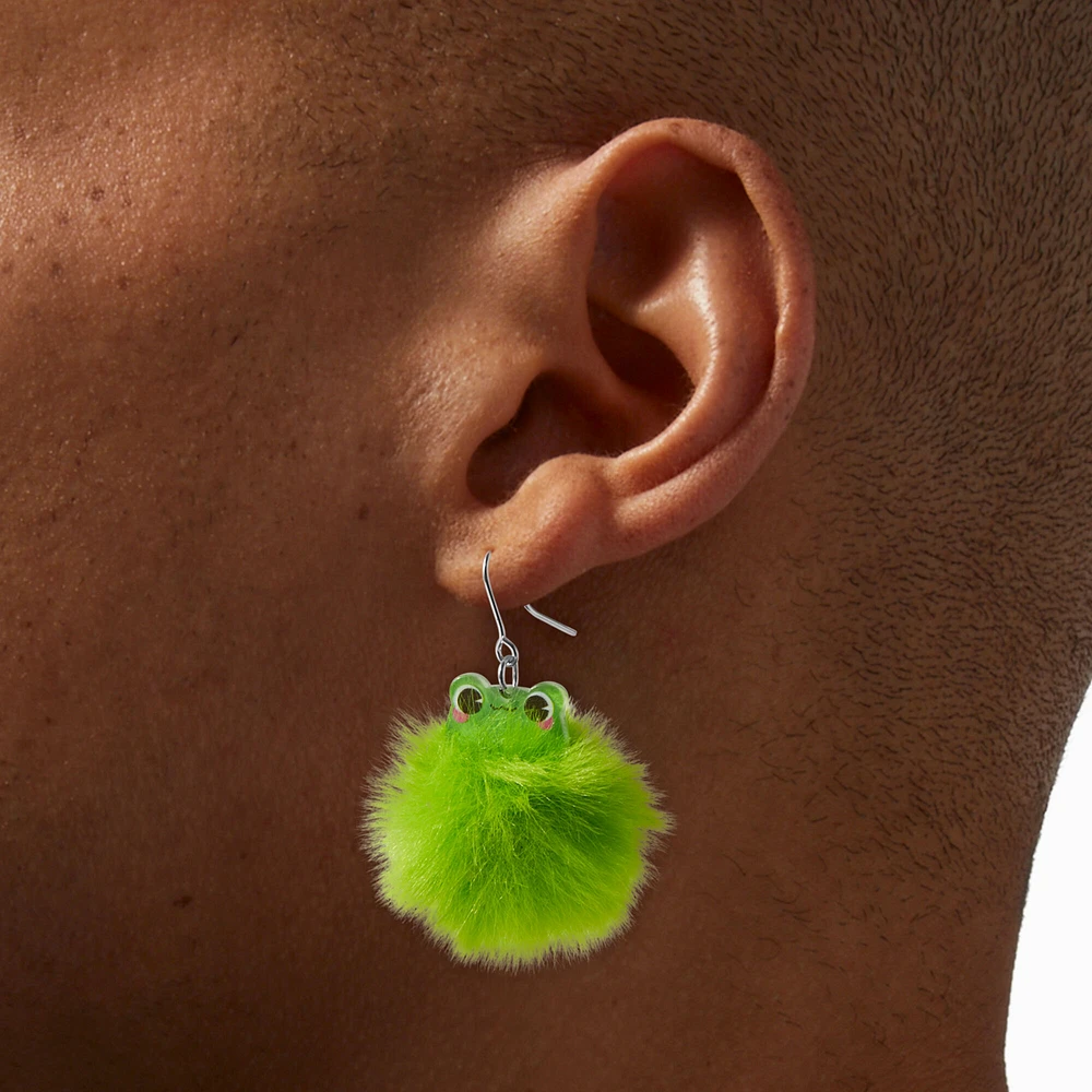 Green Frog Pom Pom 1.5" Drop Earrings