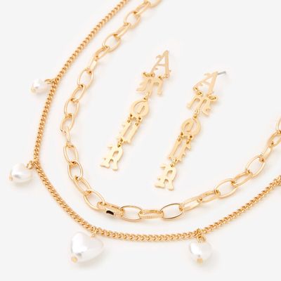 Amour Pearl Hearts Gold Jewelry Set -  2 Pack