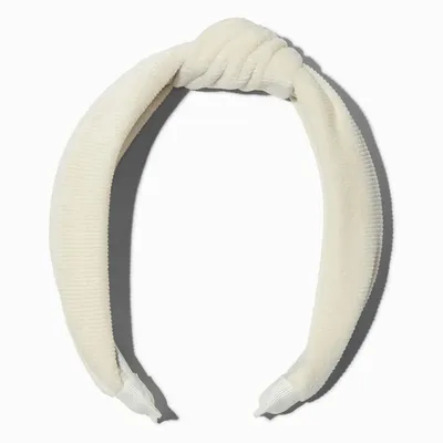 White Ribbed Velvet Knotted Headband