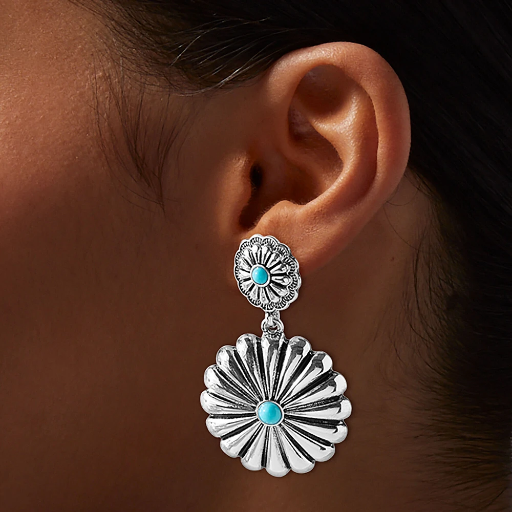 Turquoise Cowgirl Flower Drop Earrings