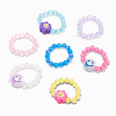 Claire's Club Retro Daisy Beaded Stretch Rings - 7 Pack